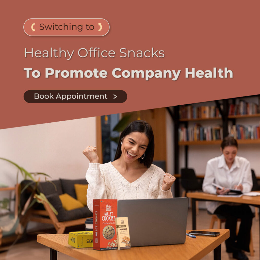 healthy office snacks, office snacks, millet snacks, employee benefit, corporate snacks, healthy heart, millet, heart attack