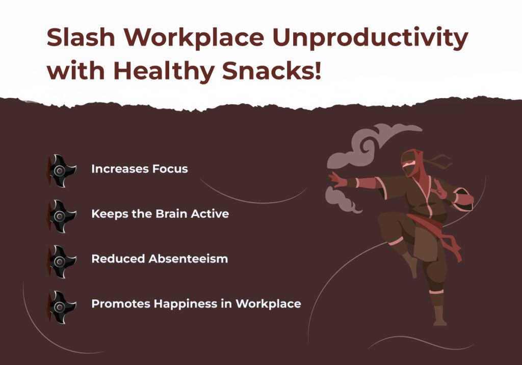 healthy office snacks to keep employees productive during working hours. Kiru Millet aims to keep employees active and fight like a ninja to increase focus, keep brain active, reduced absenteeism and promotes happiness in workplace